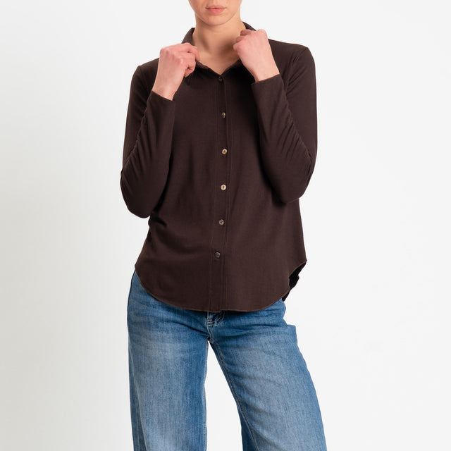 Zeroassoluto-Camicia CARLY in jersey di viscosa elasticizzata - choco