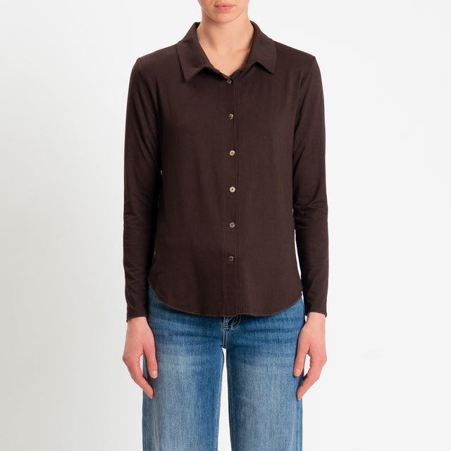 Zeroassoluto-Camicia CARLY in jersey di viscosa elasticizzata - choco