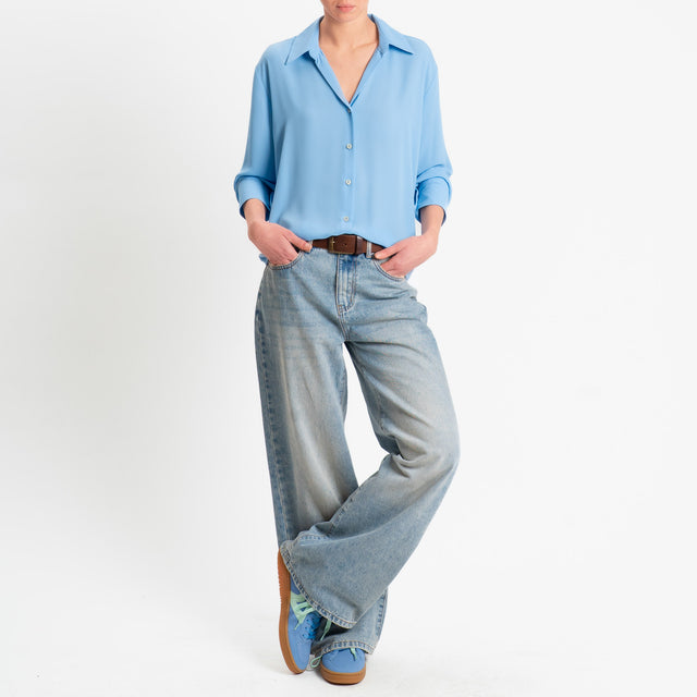 Zeroassoluto-Camicia CLAY MANO SETA - sky