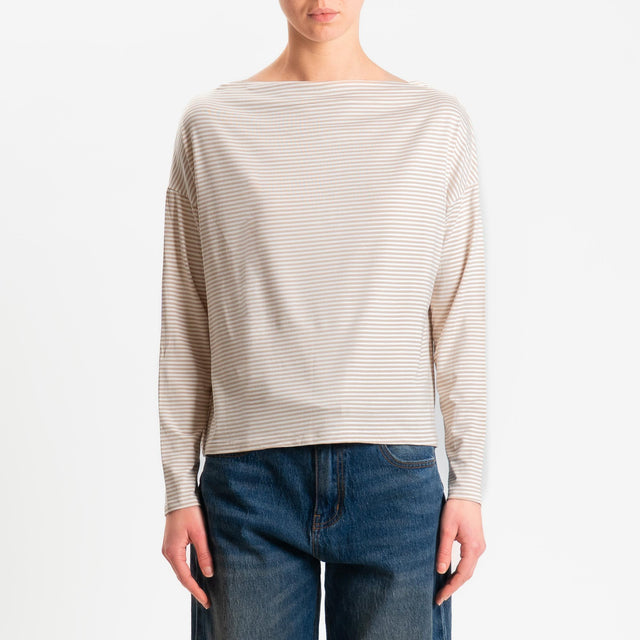 Zeroassoluto-T-shirt CLOE righe in jersey elasticizzato - beige/latte