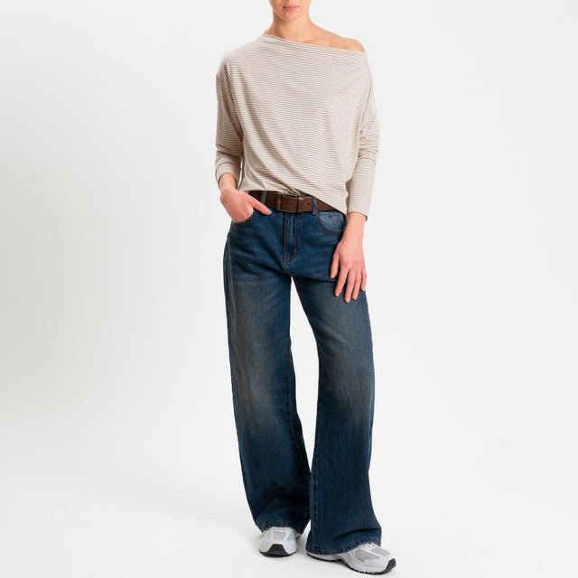 Zeroassoluto-T-shirt CLOE righe in jersey elasticizzato - beige/latte