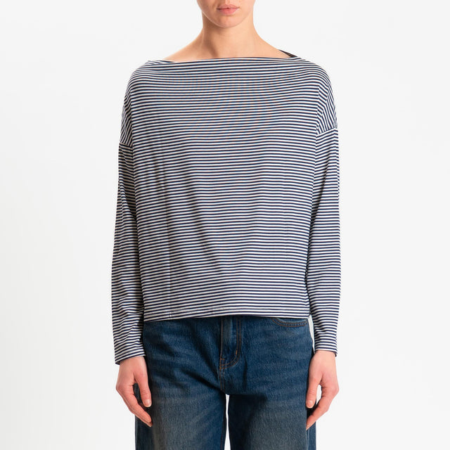 Zeroassoluto-T-shirt CLOE righe in jersey elasticizzato - blu/latte