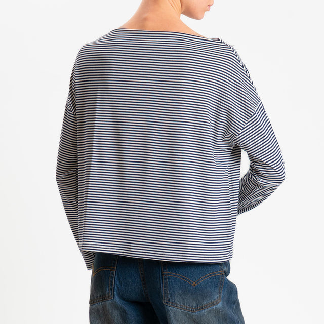 Zeroassoluto-T-shirt CLOE righe in jersey elasticizzato - blu/latte