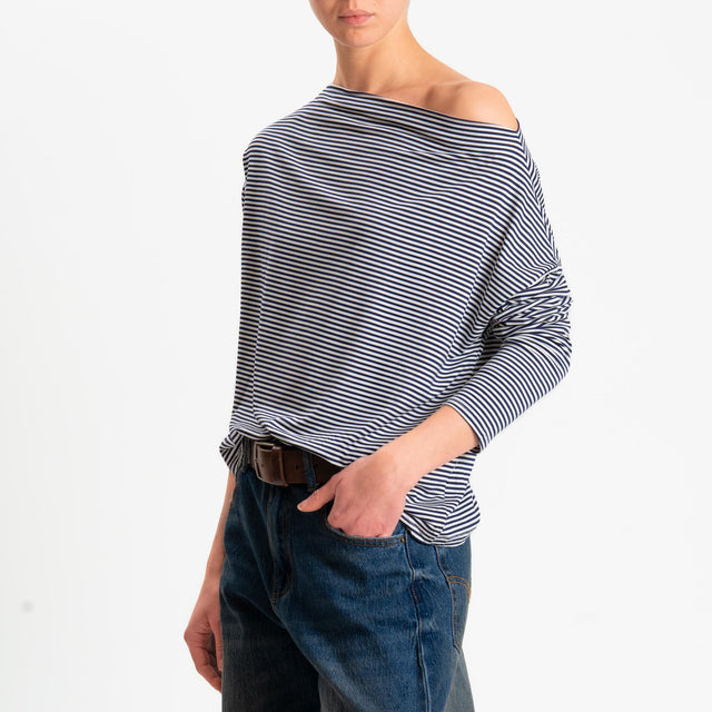Zeroassoluto-T-shirt CLOE righe in jersey elasticizzato - blu/latte