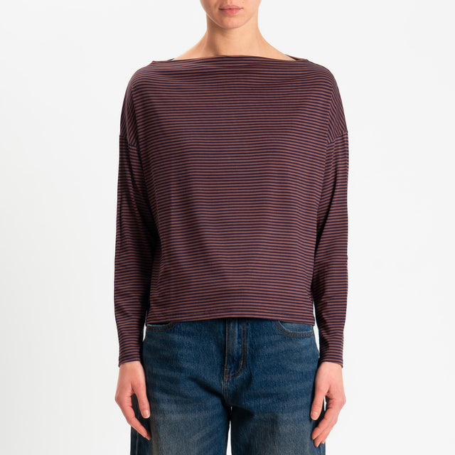 Zeroassoluto-T-shirt CLOE righe in jersey elasticizzato - blu/tabacco