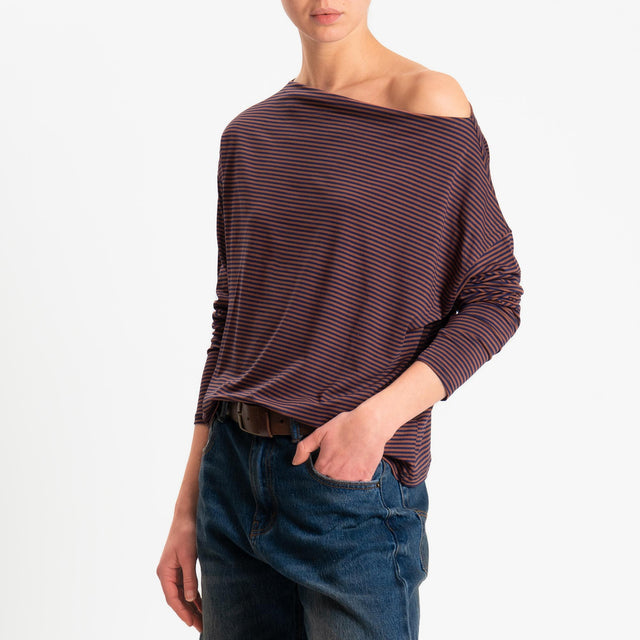 Zeroassoluto-T-shirt CLOE righe in jersey elasticizzato - blu/tabacco