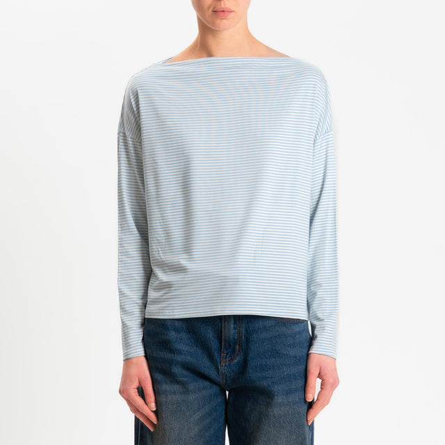 Zeroassoluto-T-shirt CLOE righe in jersey elasticizzato - celeste/latte