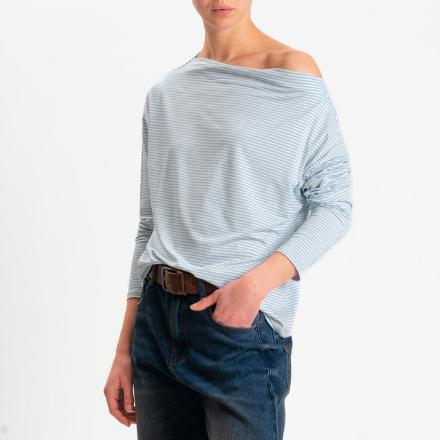 Zeroassoluto-T-shirt CLOE righe in jersey elasticizzato - celeste/latte
