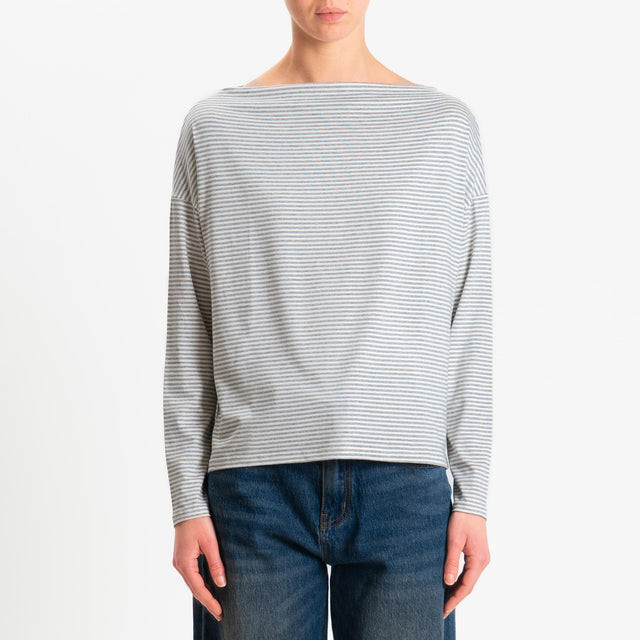 Zeroassoluto-T-shirt CLOE righe in jersey elasticizzato - grigio melange/latte