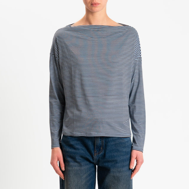Zeroassoluto-T-shirt CLOE righe in jersey elasticizzato - moro/celeste