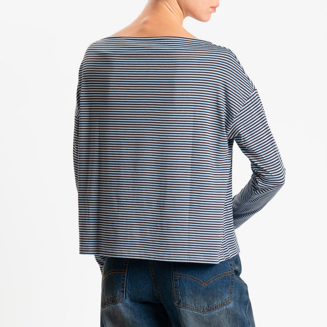 Zeroassoluto-T-shirt CLOE righe in jersey elasticizzato - moro/celeste