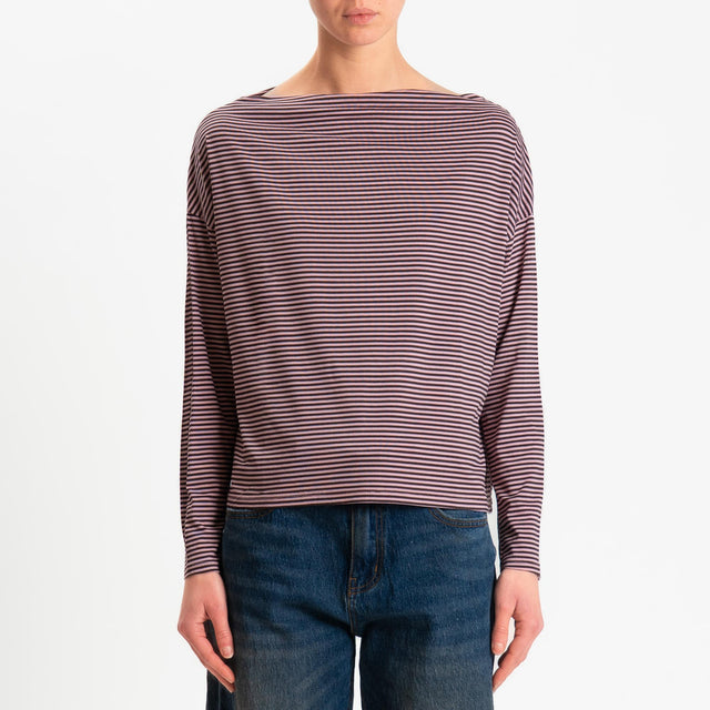 Zeroassoluto-T-shirt CLOE righe in jersey elasticizzato - moro/rosa
