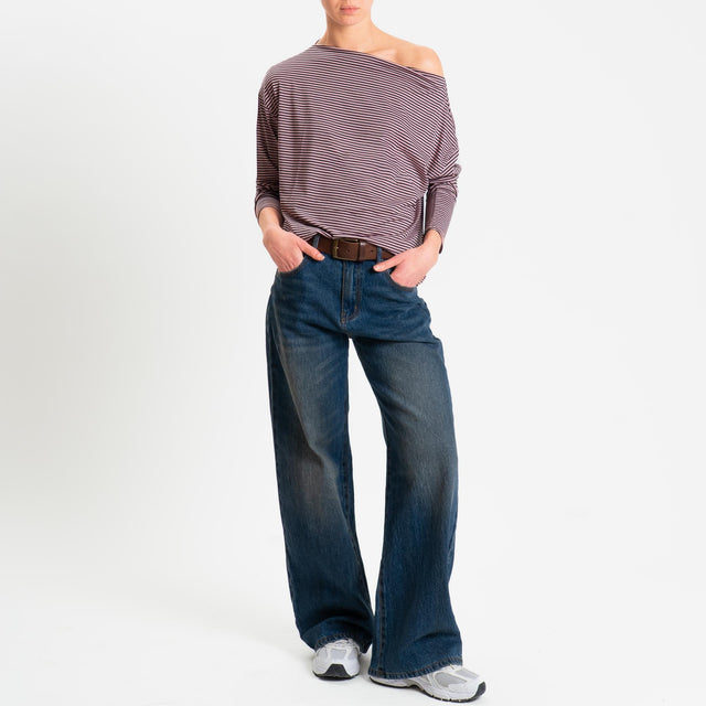 Zeroassoluto-T-shirt CLOE righe in jersey elasticizzato - moro/rosa