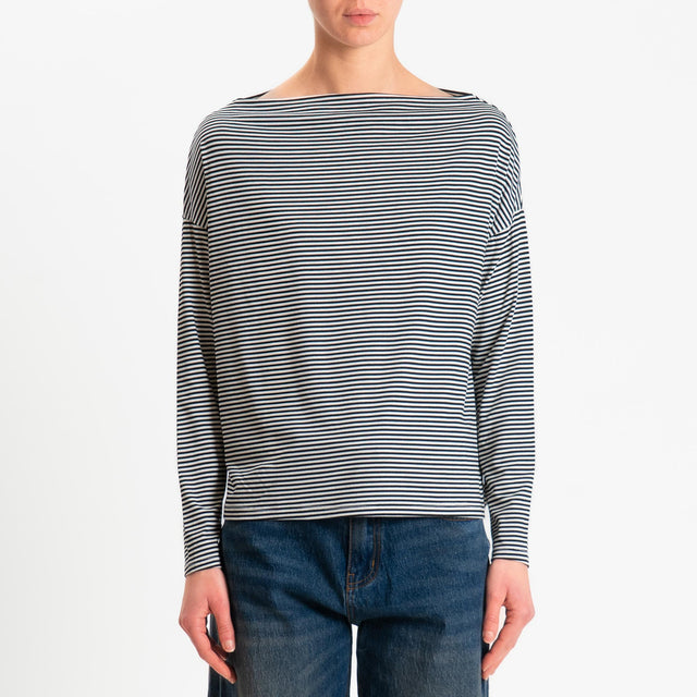 Zeroassoluto-T-shirt CLOE righe in jersey elasticizzato - nero/latte