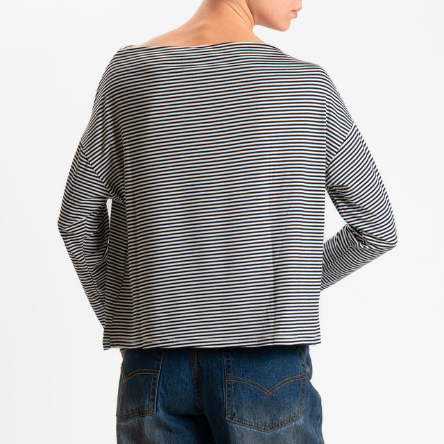 Zeroassoluto-T-shirt CLOE righe in jersey elasticizzato - nero/latte