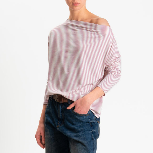 Zeroassoluto-T-shirt CLOE righe in jersey elasticizzato - rosa/latte