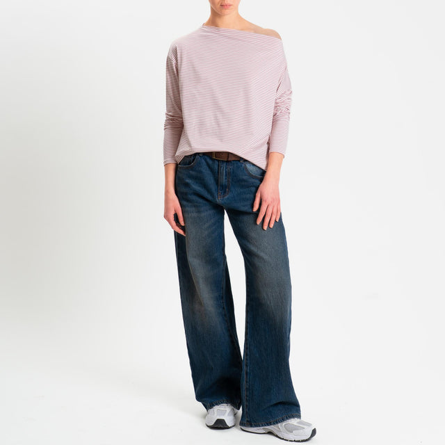 Zeroassoluto-T-shirt CLOE righe in jersey elasticizzato - rosa/latte