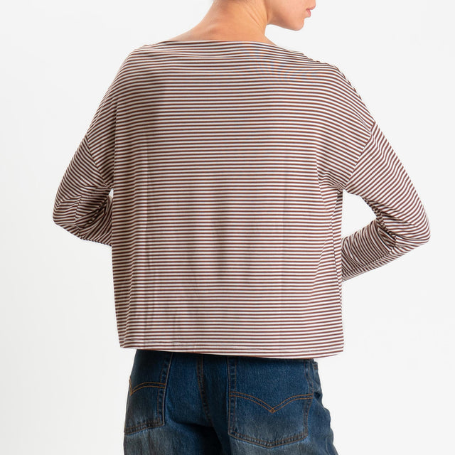 Zeroassoluto-T-shirt CLOE righe in jersey elasticizzato - tabacco/latte