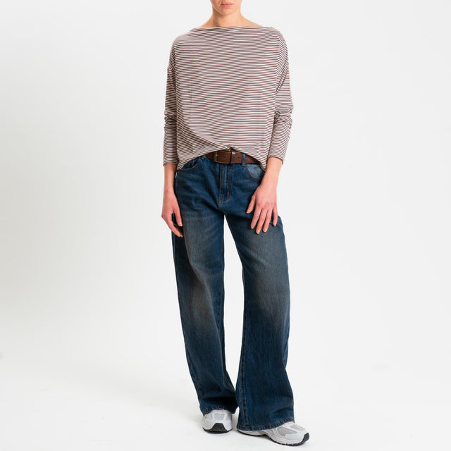 Zeroassoluto-T-shirt CLOE righe in jersey elasticizzato - tabacco/latte