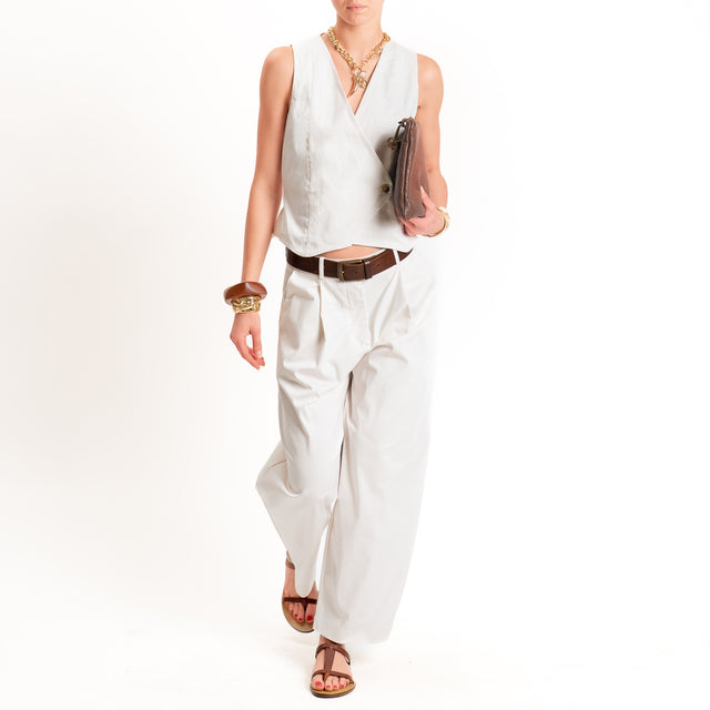 Zeroassoluto-Pantalone GENNY in cotone elasticizzato - gesso