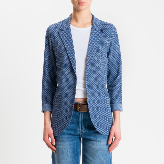 Zeroassoluto-Giacca JIN elasticizzata - fiori lurex blu/jeans/argento