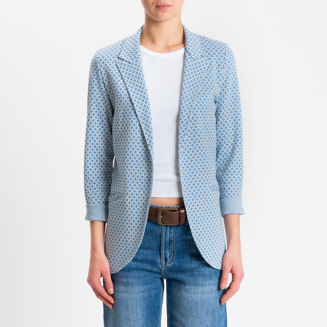 Zeroassoluto-Giacca JIN elasticizzata - fiori lurex latte/azzurro/argento