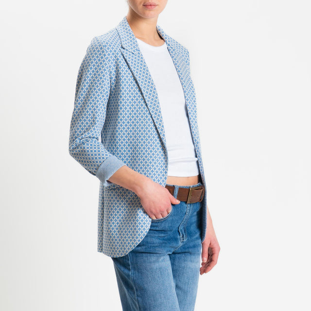 Zeroassoluto-Giacca JIN elasticizzata - fiori lurex latte/azzurro/argento