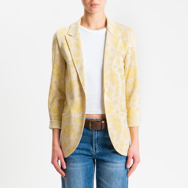Zeroassoluto-Giacca JIN elasticizzata - floreale lurex sand/yellow/argento