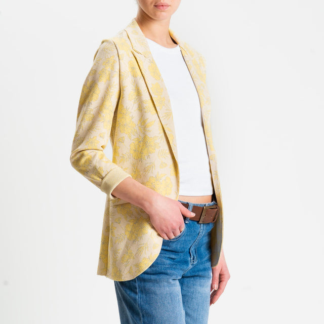 Zeroassoluto-Giacca JIN elasticizzata - floreale lurex sand/yellow/argento