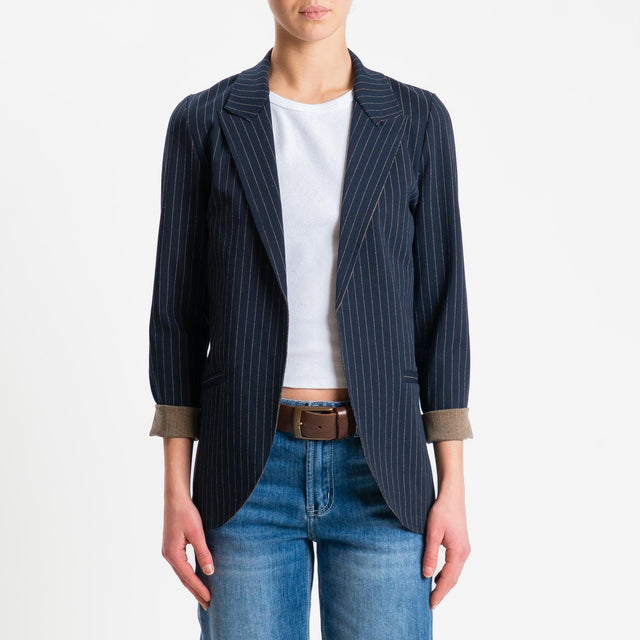 Zeroassoluto-Giacca JIN elasticizzata - gessato blu/sand