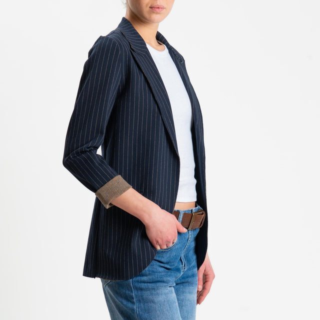 Zeroassoluto-Giacca JIN elasticizzata - gessato blu/sand