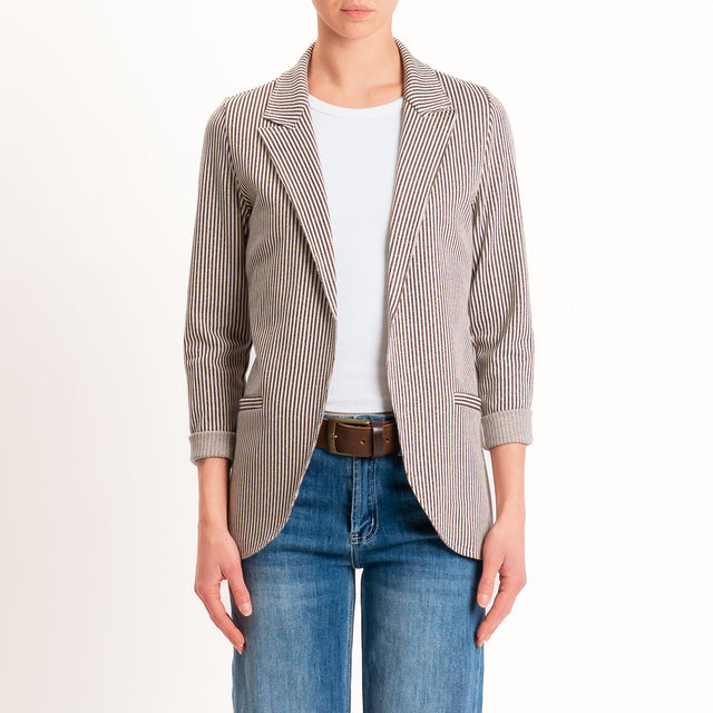 Zeroassoluto-Giacca JIN elasticizzata - gessato lurex latte/choco