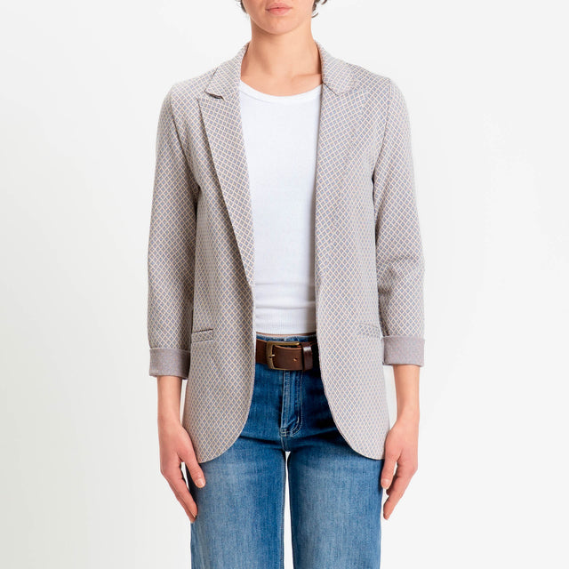Zeroassoluto-Giacca JIN elasticizzata - fiori lurex burro/jeans/rame