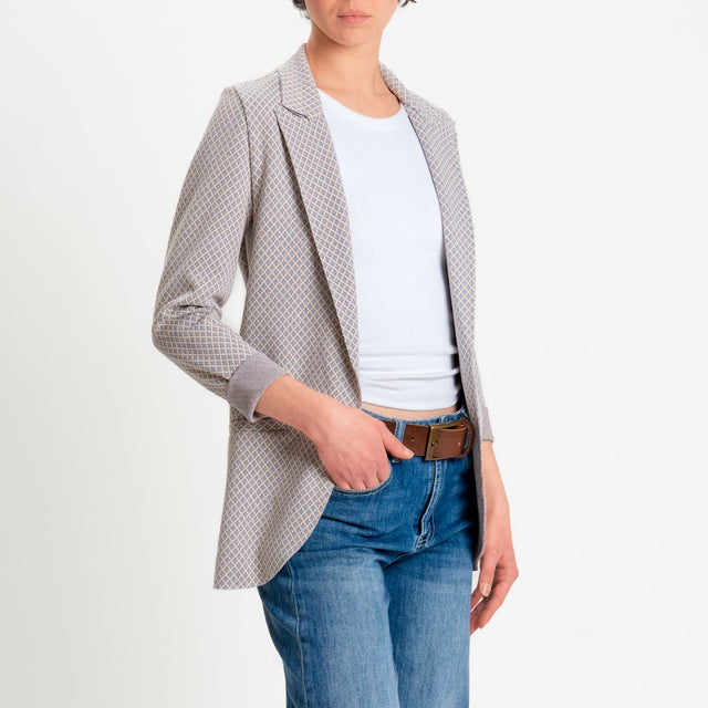 Zeroassoluto-Giacca JIN elasticizzata - fiori lurex burro/jeans/rame
