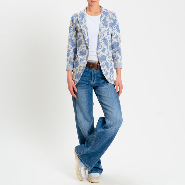 Zeroassoluto-Giacca JIN elasticizzata - floreale lurex burro/jeans/argento