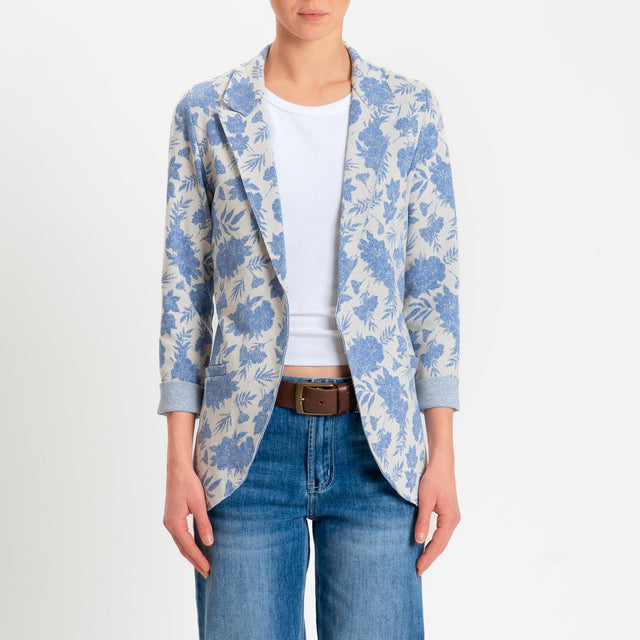 Zeroassoluto-Giacca JIN elasticizzata - floreale lurex burro/jeans/argento