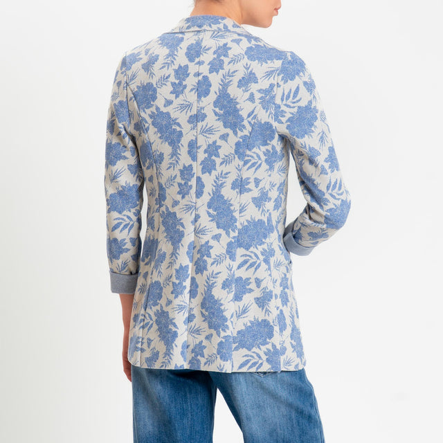 Zeroassoluto-Giacca JIN elasticizzata - floreale lurex burro/jeans/argento