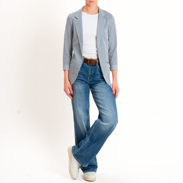 Zeroassoluto-Giacca JIN elasticizzata - gessato lurex latte/jeans