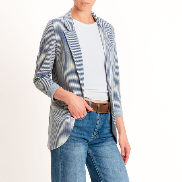 Zeroassoluto-Giacca JIN elasticizzata - gessato lurex latte/jeans