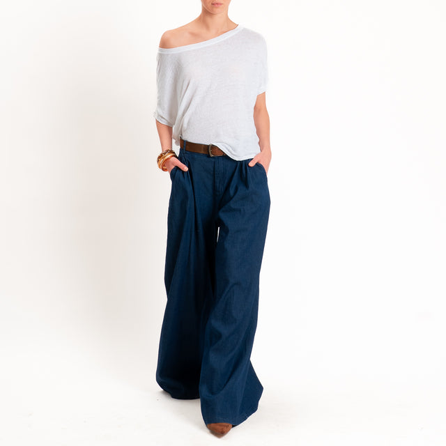 Zeroassoluto-Pantalone LANY palazzo chambray leggero elasticizzato - denim blu