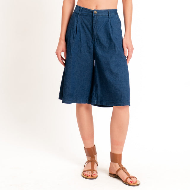 Zeroassoluto-Bermuda LARA chambray elastico dietro - denim blu
