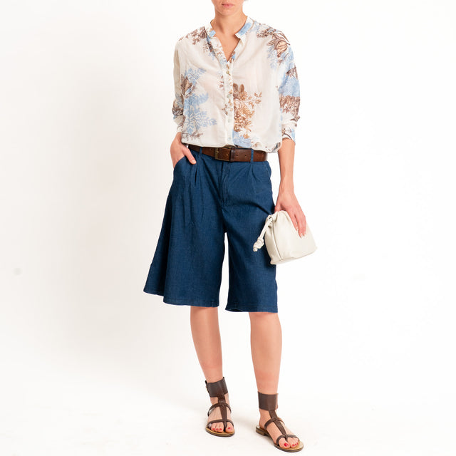 Zeroassoluto-Bermuda LARA chambray elastico dietro - denim blu