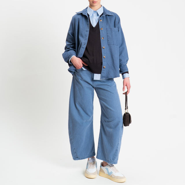 Zeroassoluto-Pantalone LENNY barrel cotone acid washed - indaco