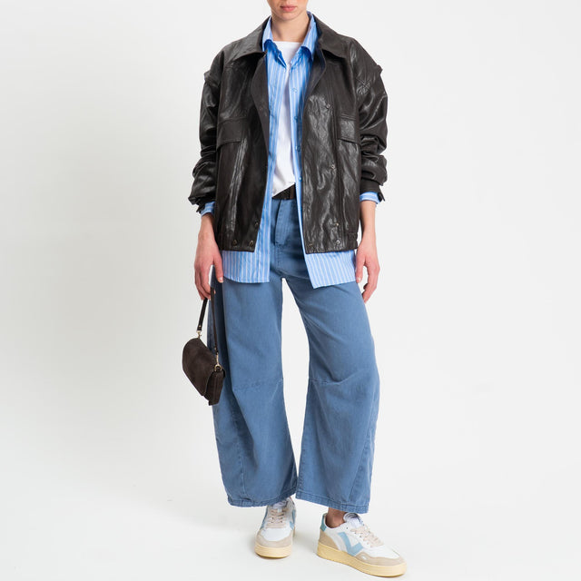 Zeroassoluto-Pantalone LENNY barrel cotone acid washed - indaco