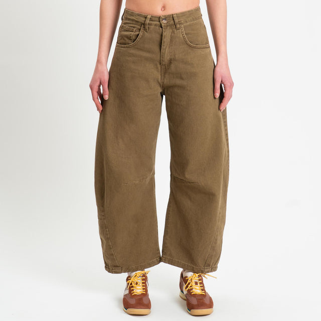 Zeroassoluto-Pantalone LENNY barrel cotone acid washed - kaki