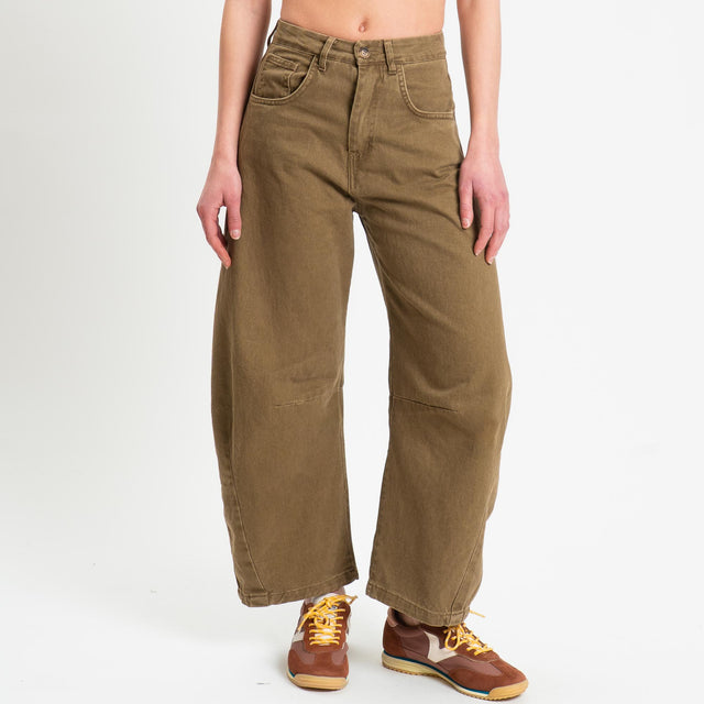 Zeroassoluto-Pantalone LENNY barrel cotone acid washed - kaki