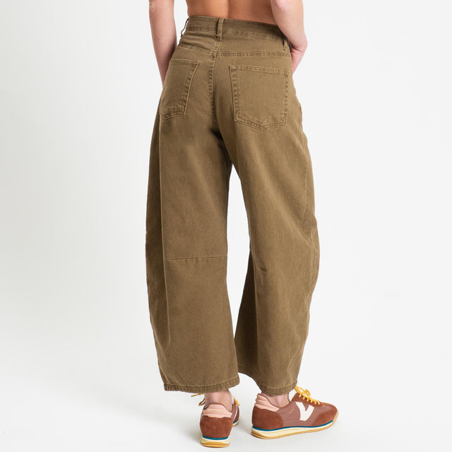 Zeroassoluto-Pantalone LENNY barrel cotone acid washed - kaki