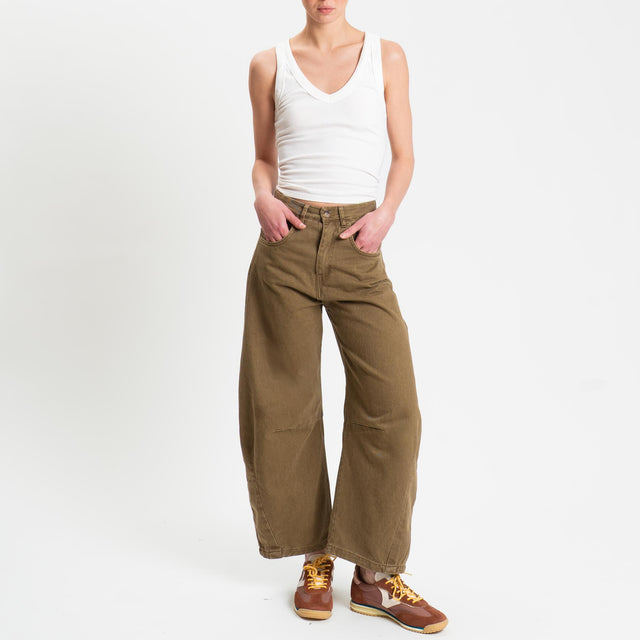 Zeroassoluto-Pantalone LENNY barrel cotone acid washed - kaki