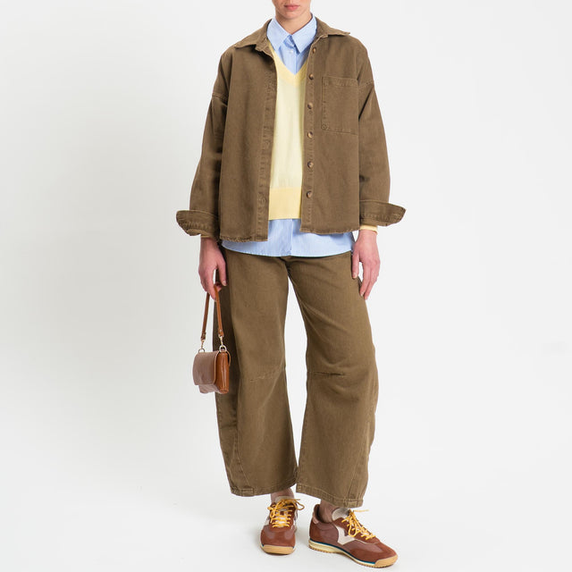 Zeroassoluto-Pantalone LENNY barrel cotone acid washed - kaki