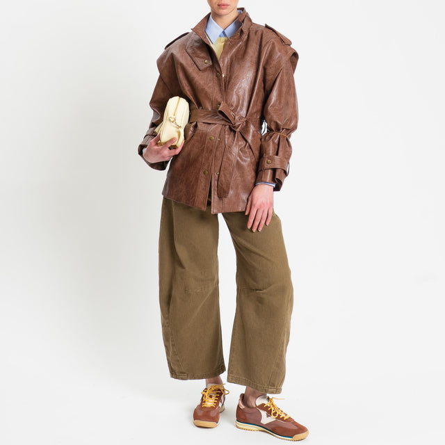 Zeroassoluto-Pantalone LENNY barrel cotone acid washed - kaki